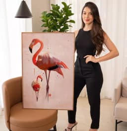 Quadro Decorativo Dois Flamingos com Textura de Tinta