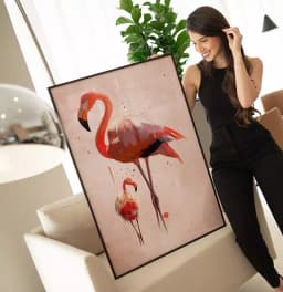 Quadro Decorativo Dois Flamingos com Textura de Tinta