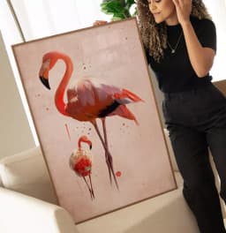 Quadro Decorativo Dois Flamingos com Textura de Tinta