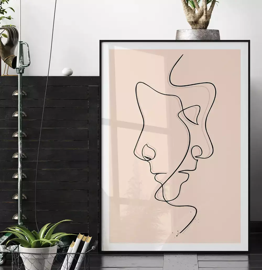 Quadro Decorativo One Line - Linha De Rostos Opostos