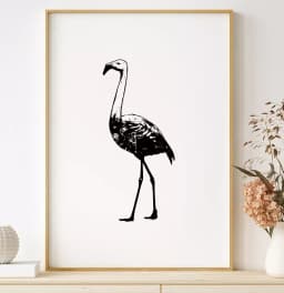 Quadro Decorativo Flamingo Desenho Preto e Branco Minimalista