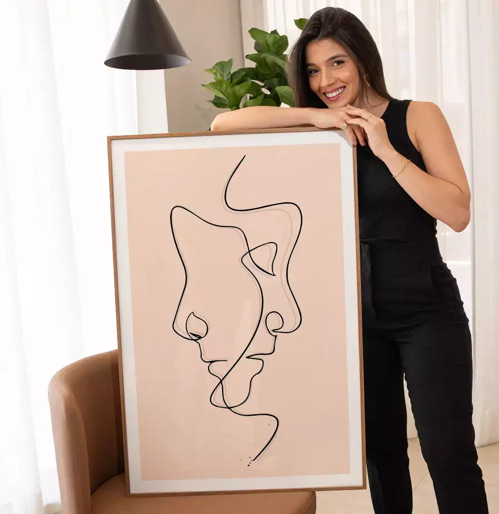 Quadro Decorativo One Line - Linha De Rostos Opostos