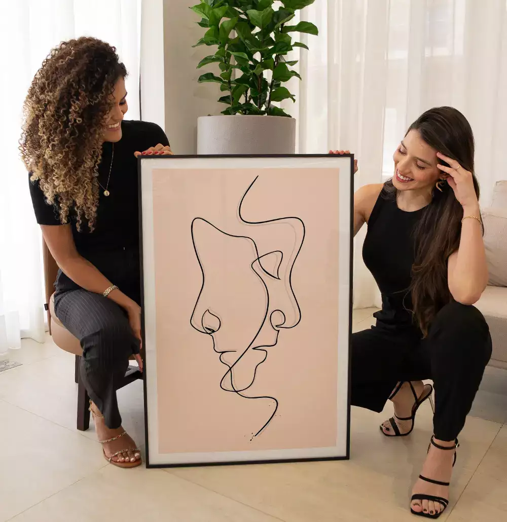 Quadro Decorativo One Line - Linha De Rostos Opostos