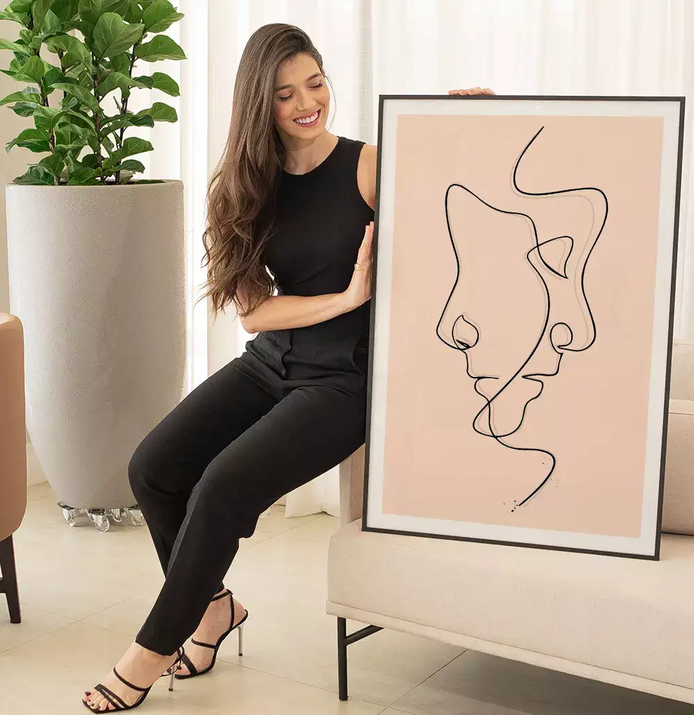 Quadro Decorativo One Line - Linha De Rostos Opostos