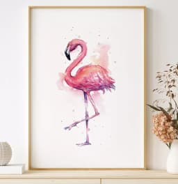 Quadro Decorativo Flamingo Caminhando Desenho Aquarela