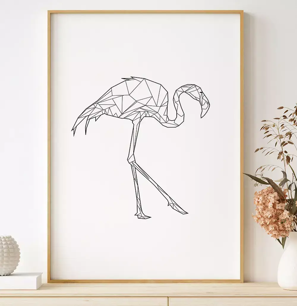 Quadro Decorativo Flamingo Geométrico Desenho Minimalista