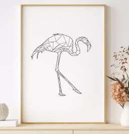 Quadro Decorativo Flamingo Geométrico Desenho Minimalista