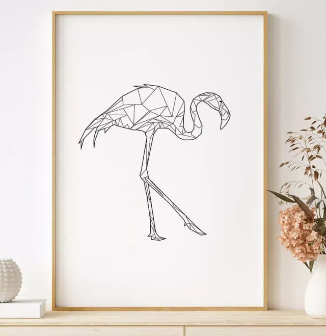 Quadro Decorativo Flamingo Geométrico Desenho Minimalista