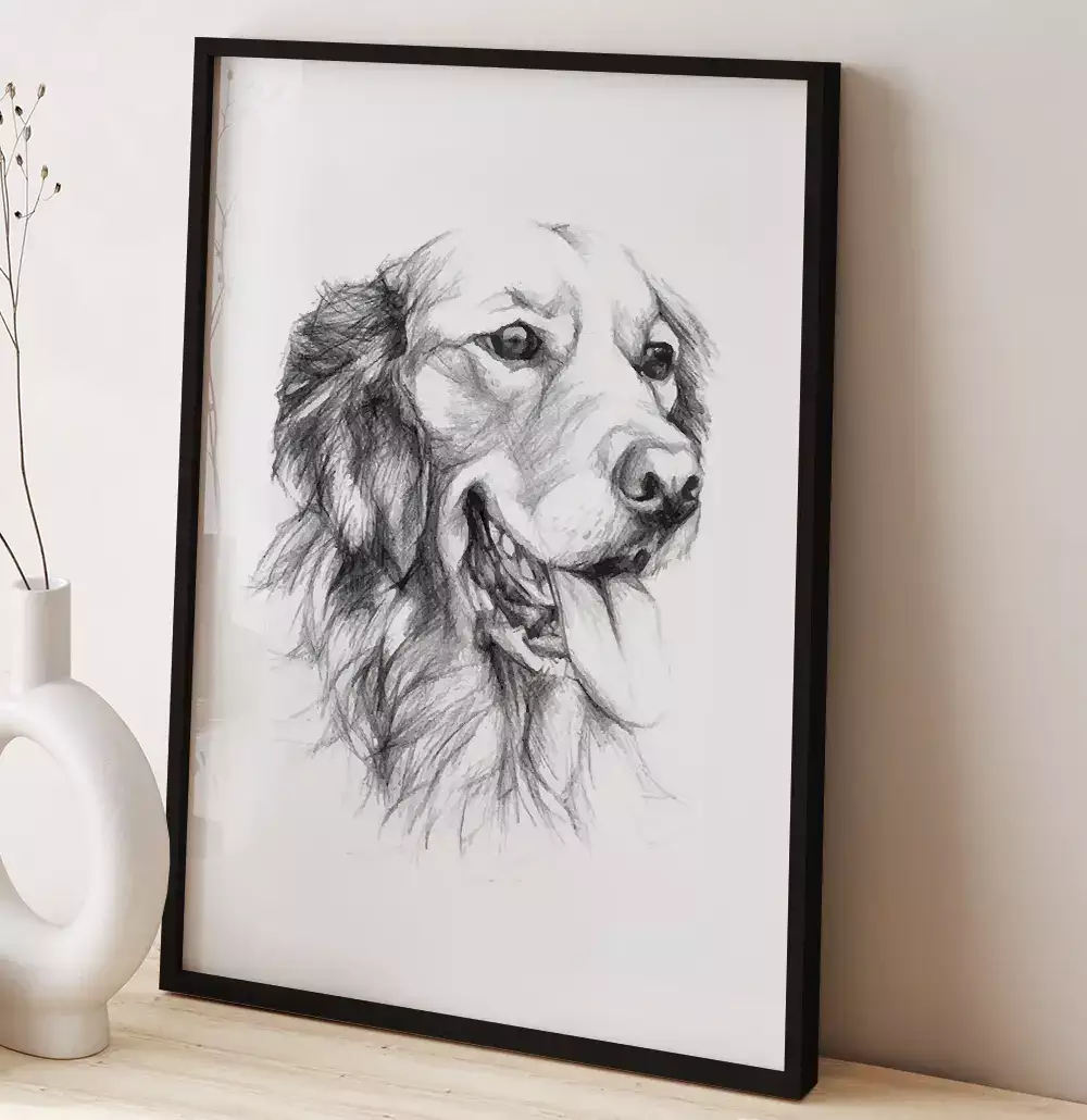 Quadro Decorativo Cachorro Desenho em Preto e Branco
