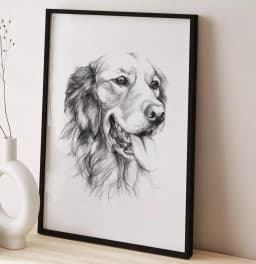 Quadro Decorativo Cachorro Desenho em Preto e Branco