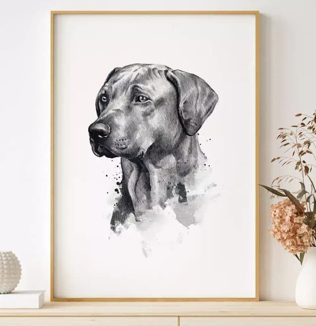 Quadro Decorativo Cachorro Desenho em Preto e Branco