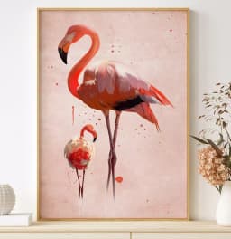 Quadro Decorativo Dois Flamingos com Textura de Tinta
