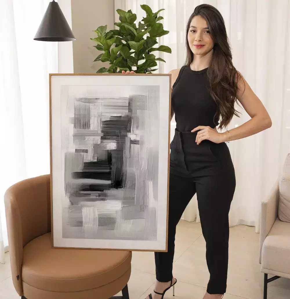 Quadro Decorativo Coleção Dark &Painting Abstrato Pinceladas Monocromáticas