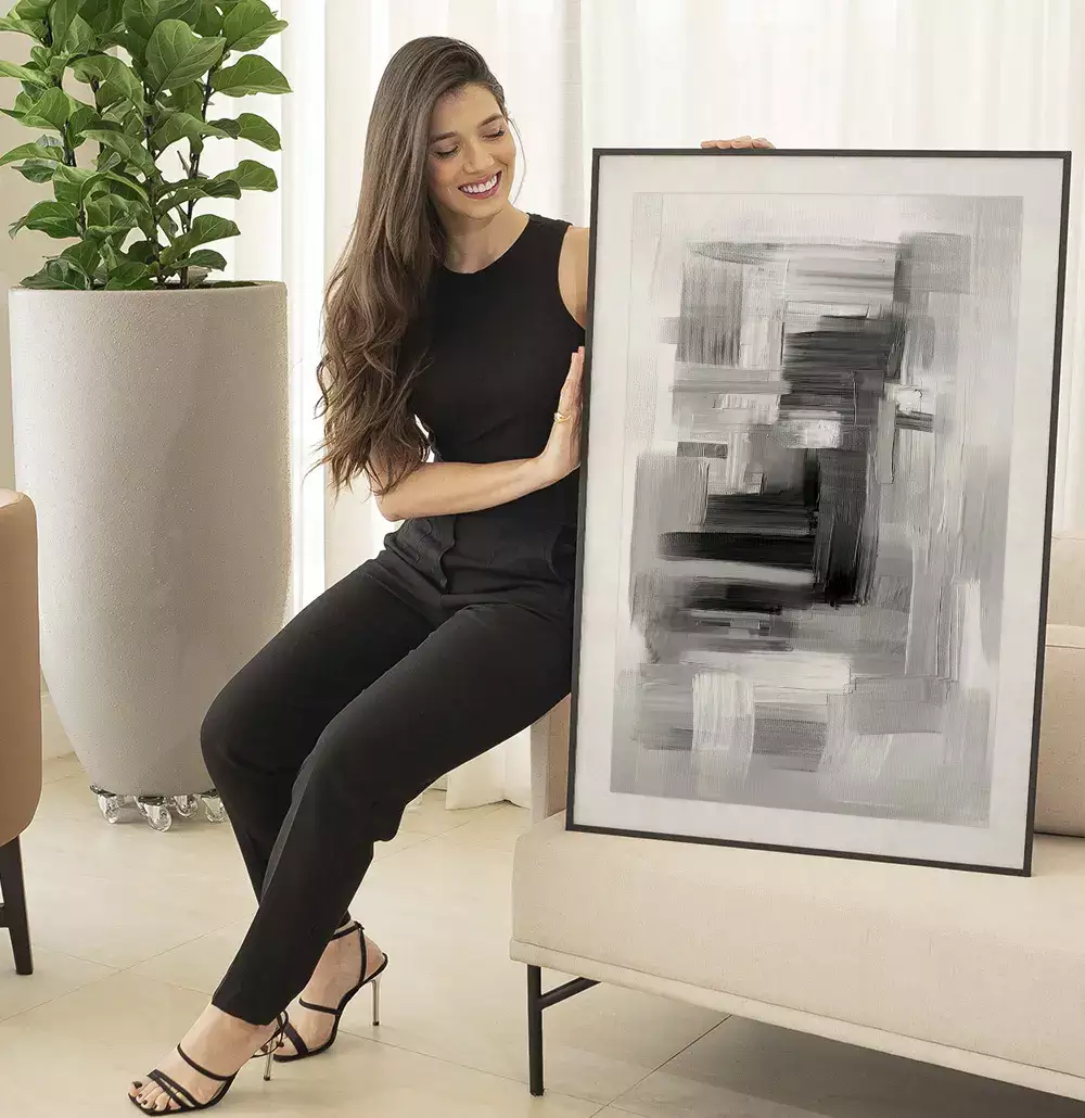 Quadro Decorativo Coleção Dark &Painting Abstrato Pinceladas Monocromáticas