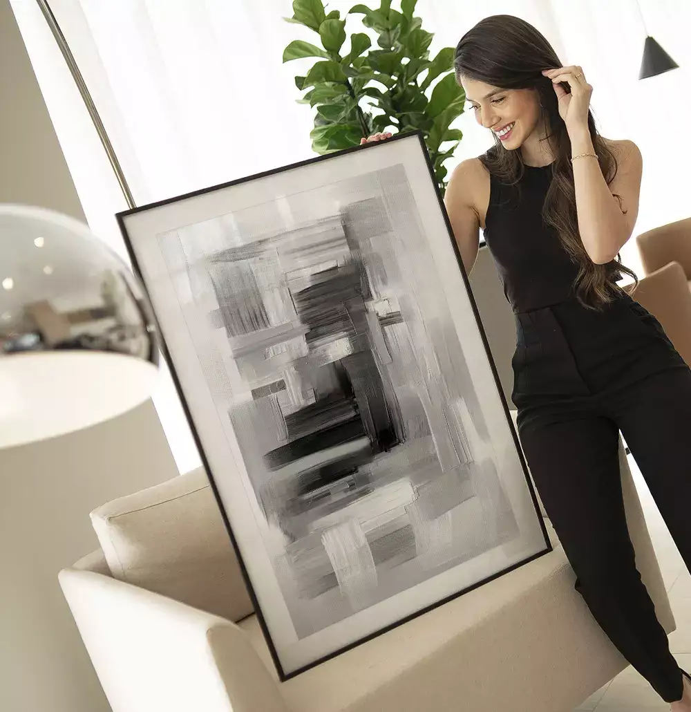 Quadro Decorativo Coleção Dark &Painting Abstrato Pinceladas Monocromáticas