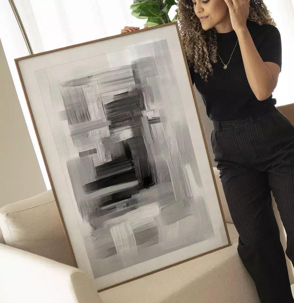 Quadro Decorativo Coleção Dark &Painting Abstrato Pinceladas Monocromáticas