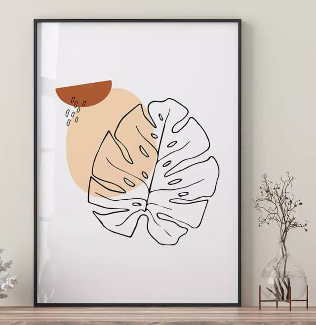 Quadro Decorativo Abstrato Formas Orgânicas com Floral Minimalista
