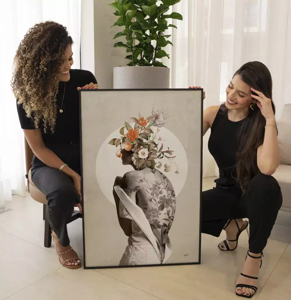 Quadro Decorativo Tatuagem Floral - Coleção Collage Flowers