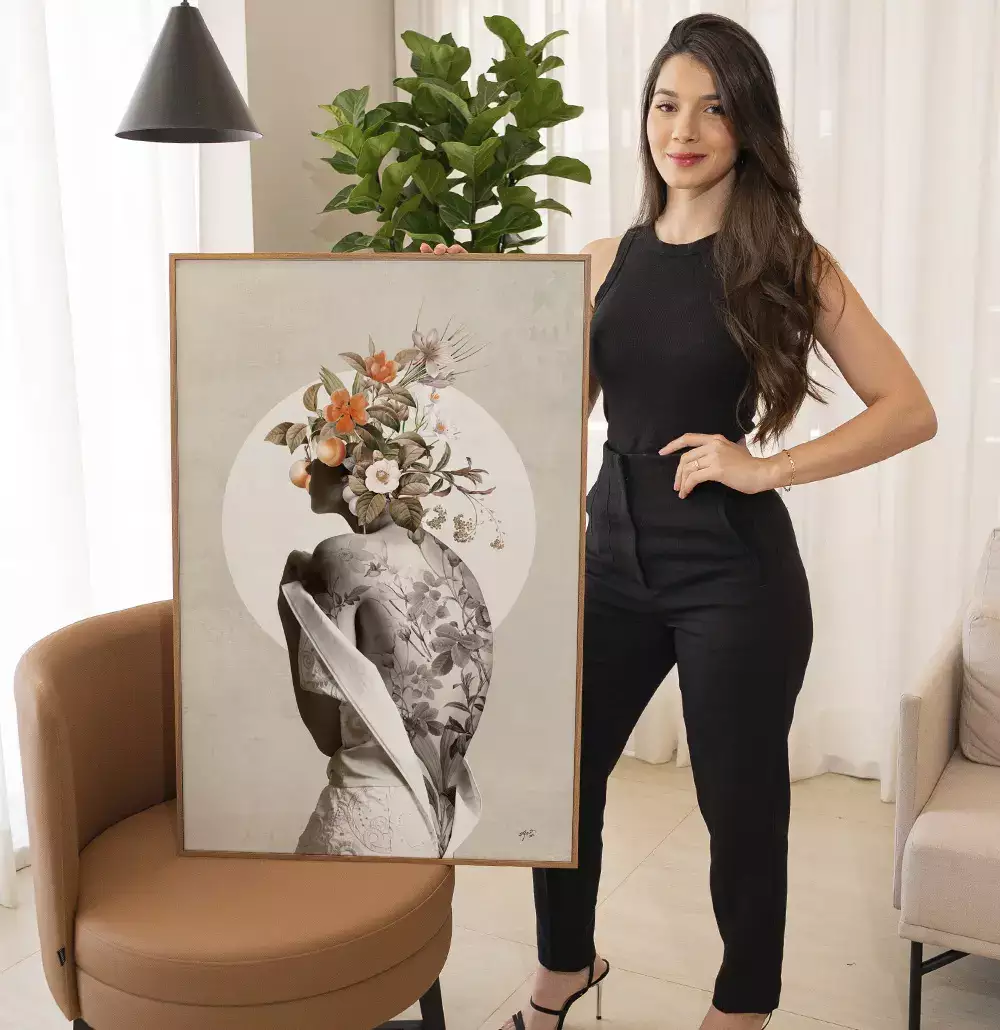 Quadro Decorativo Tatuagem Floral - Coleção Collage Flowers