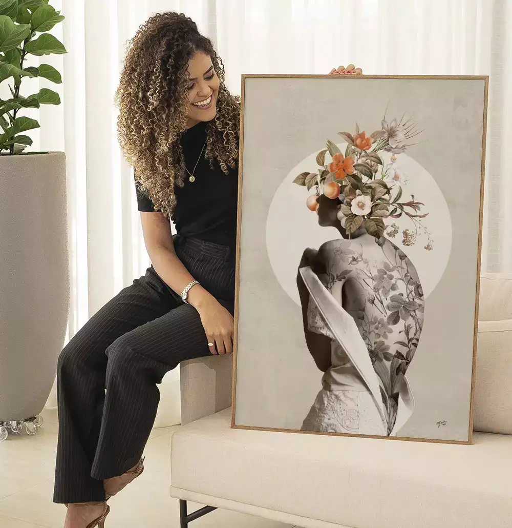Quadro Decorativo Tatuagem Floral - Coleção Collage Flowers