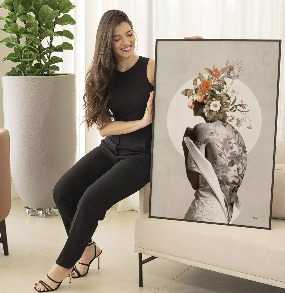 Quadro Decorativo Tatuagem Floral - Coleção Collage Flowers