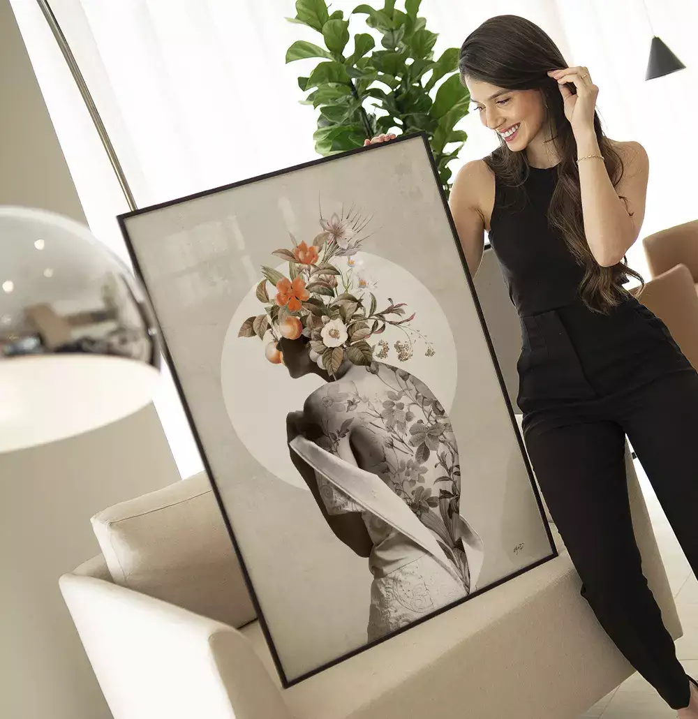 Quadro Decorativo Tatuagem Floral - Coleção Collage Flowers