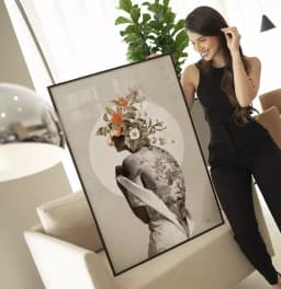 Quadro Decorativo Tatuagem Floral - Coleção Collage Flowers