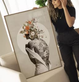 Quadro Decorativo Tatuagem Floral - Coleção Collage Flowers