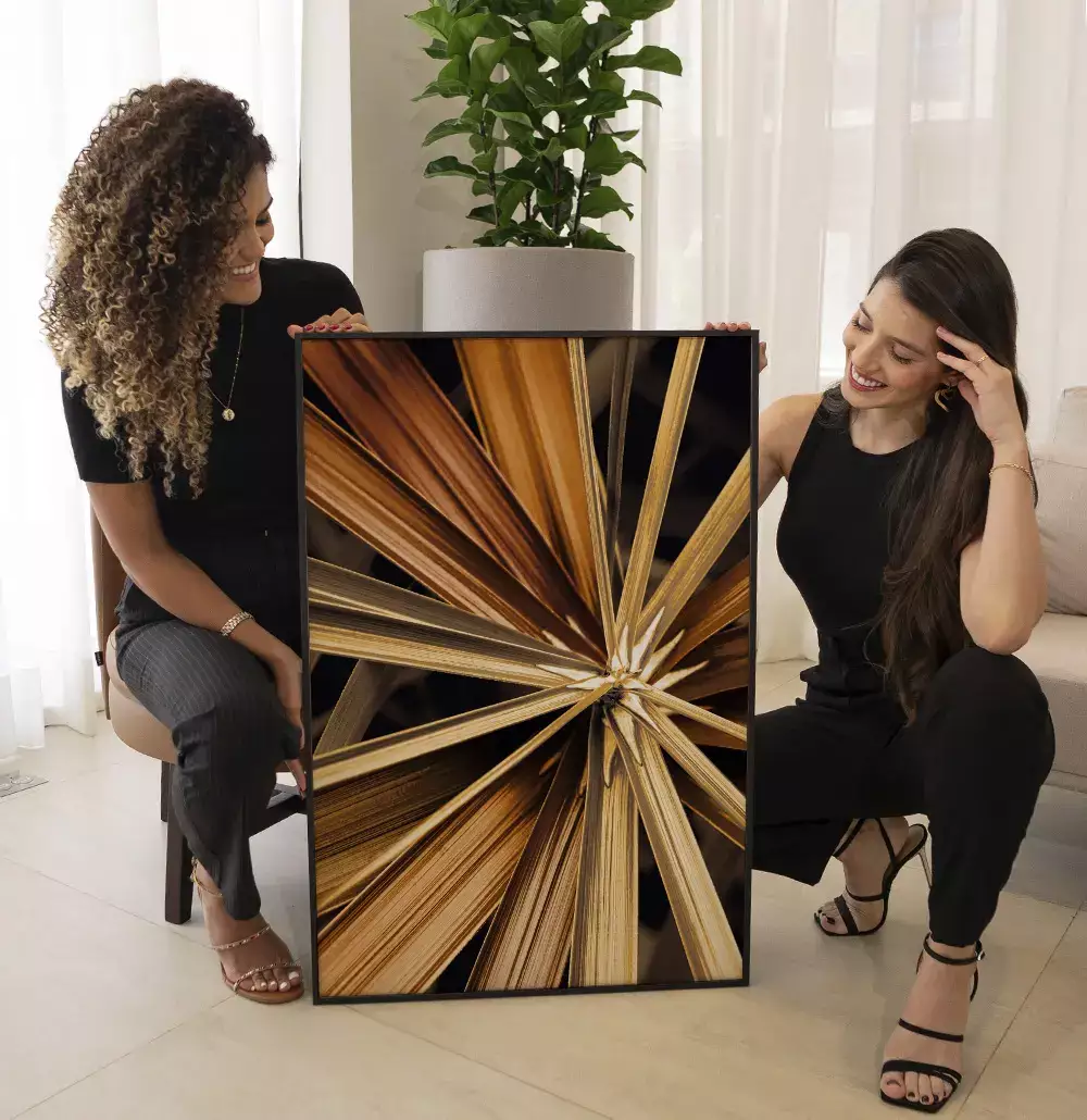 Quadro Decorativo Fotografia Hastes Florais Douradas