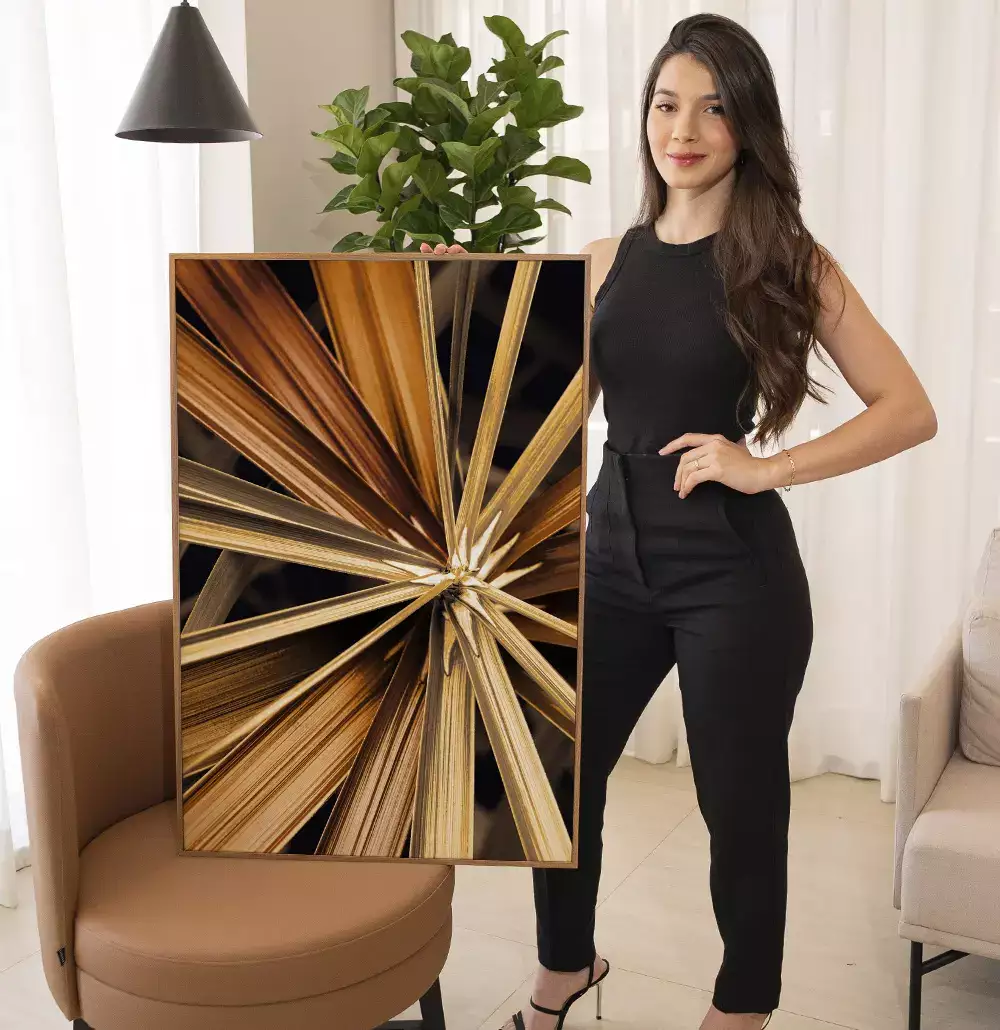 Quadro Decorativo Fotografia Hastes Florais Douradas