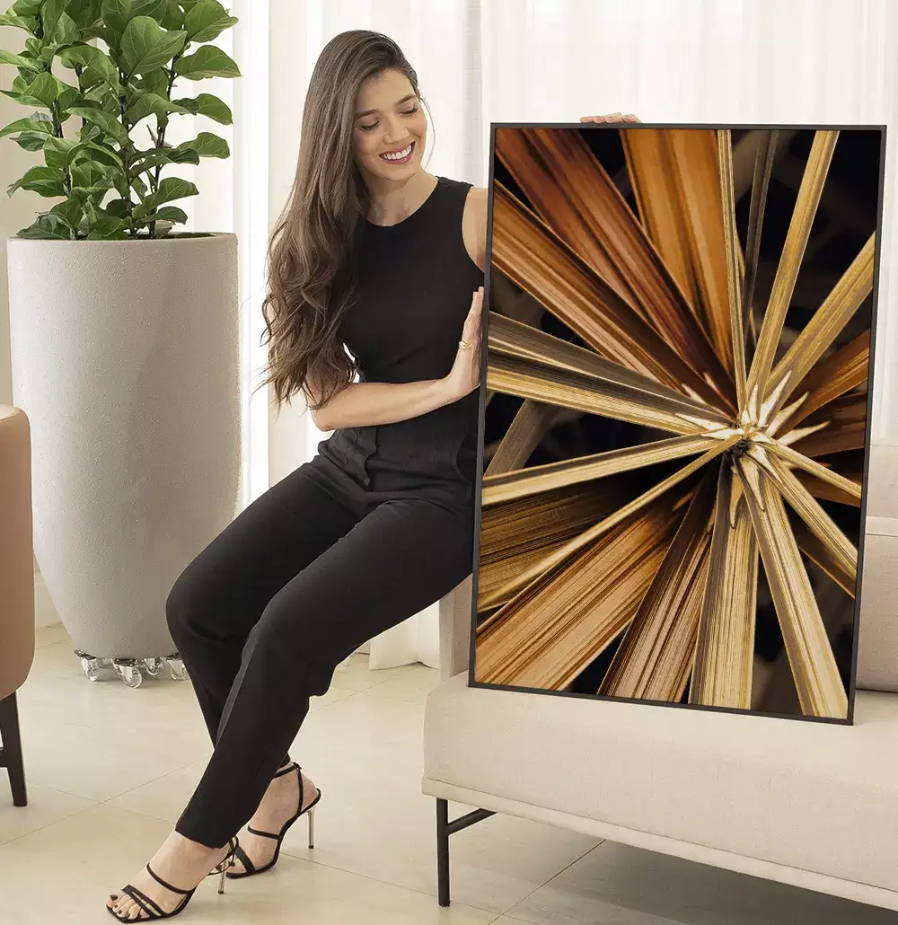 Quadro Decorativo Fotografia Hastes Florais Douradas