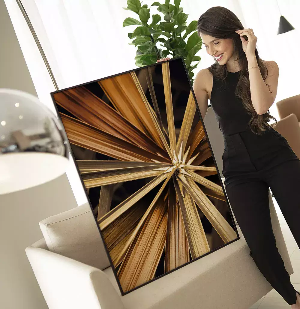 Quadro Decorativo Fotografia Hastes Florais Douradas