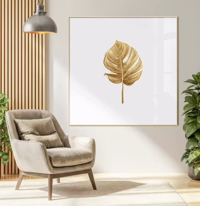 Quadro Decorativo Floral Botanical Golden Mosntera Minimalist