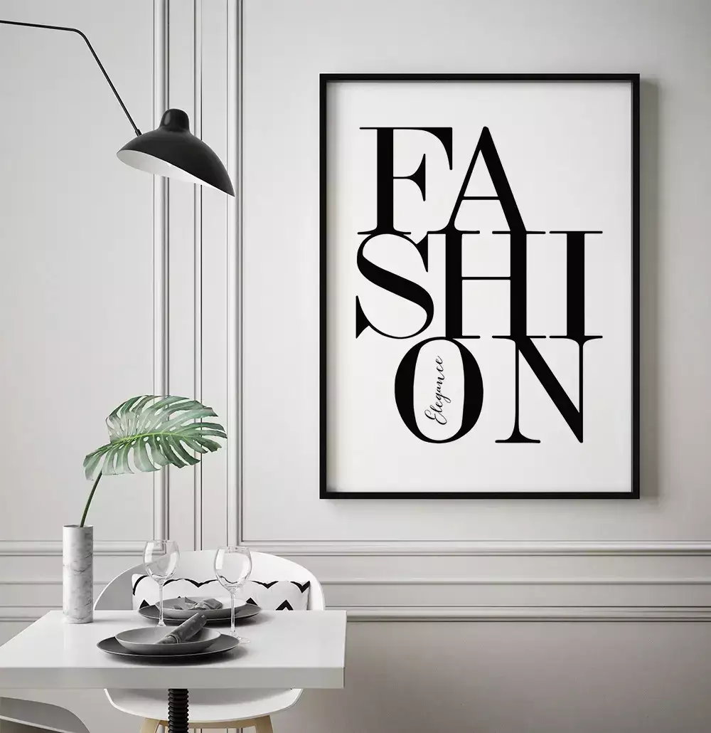 Quadro Decorativo Tipografia Fashion Elegance Preto e Branco