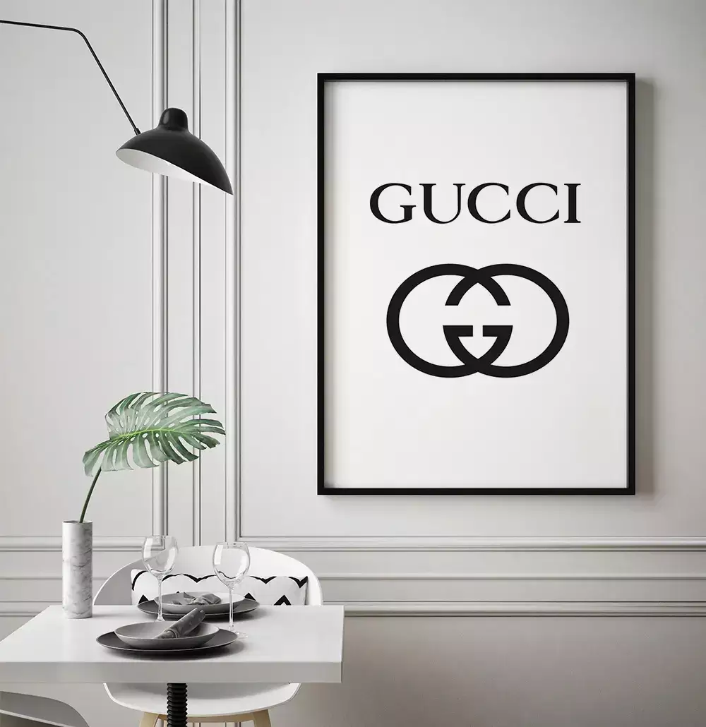 Quadro Decorativo Logotipo Gucci Tipografia Minimalista