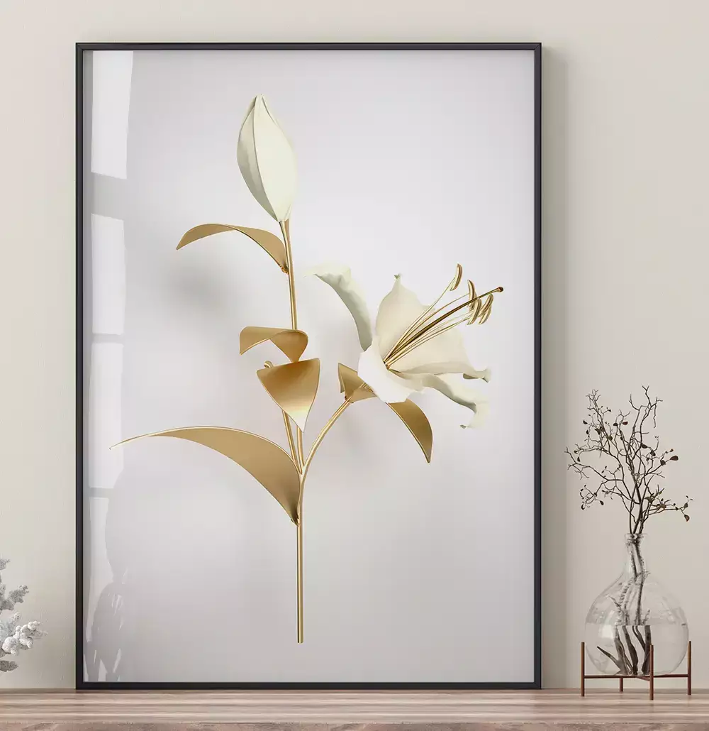 Quadro Decorativo Coleção White&Gold - Plantas e Flores