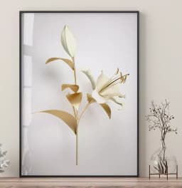 Quadro Decorativo Coleção White&Gold - Plantas e Flores