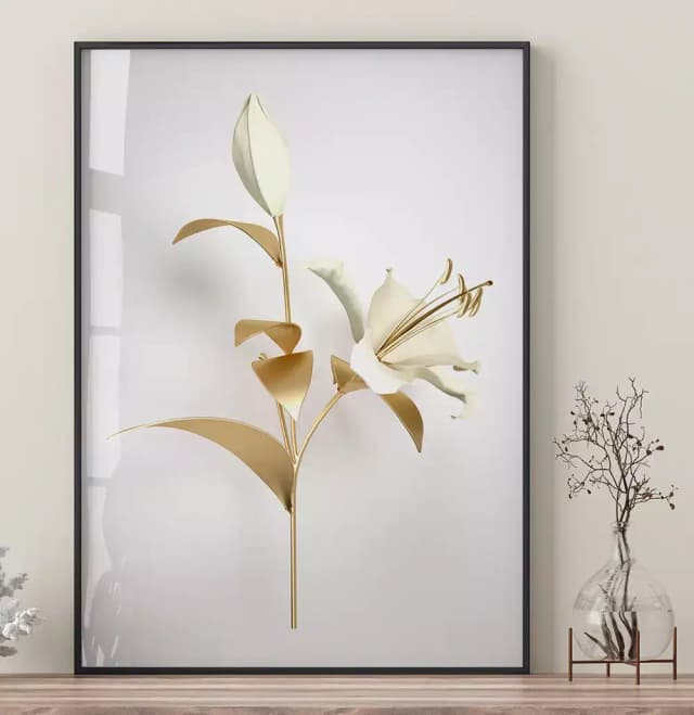Quadro Decorativo Coleção White&Gold - Plantas e Flores