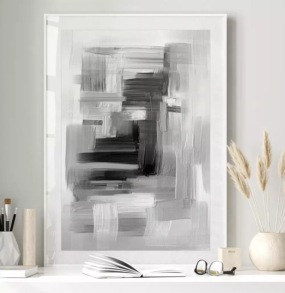 Quadro Decorativo Coleção Dark &Painting Abstrato Pinceladas Monocromáticas