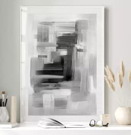 Quadro Decorativo Coleção Dark &Painting Abstrato Pinceladas Monocromáticas