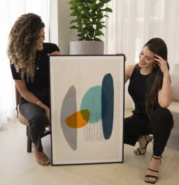 Quadro Decorativo Formas Orgânicas Laranja com Azul e Cinza