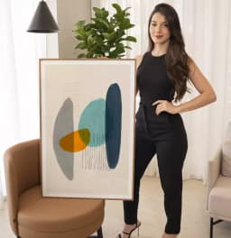Quadro Decorativo Formas Orgânicas Laranja com Azul e Cinza