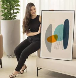 Quadro Decorativo Formas Orgânicas Laranja com Azul e Cinza