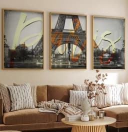 Kit Quadro Decorativo Eiffel Road Paris Fotografia com Tipografia