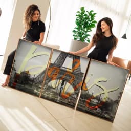 Kit Quadro Decorativo Eiffel Road Paris Fotografia com Tipografia