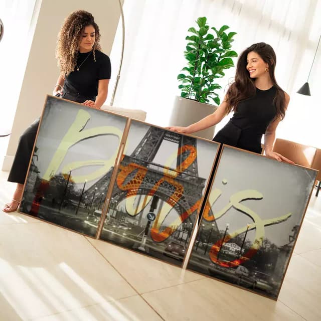Kit Quadro Decorativo Eiffel Road Paris Fotografia com Tipografia