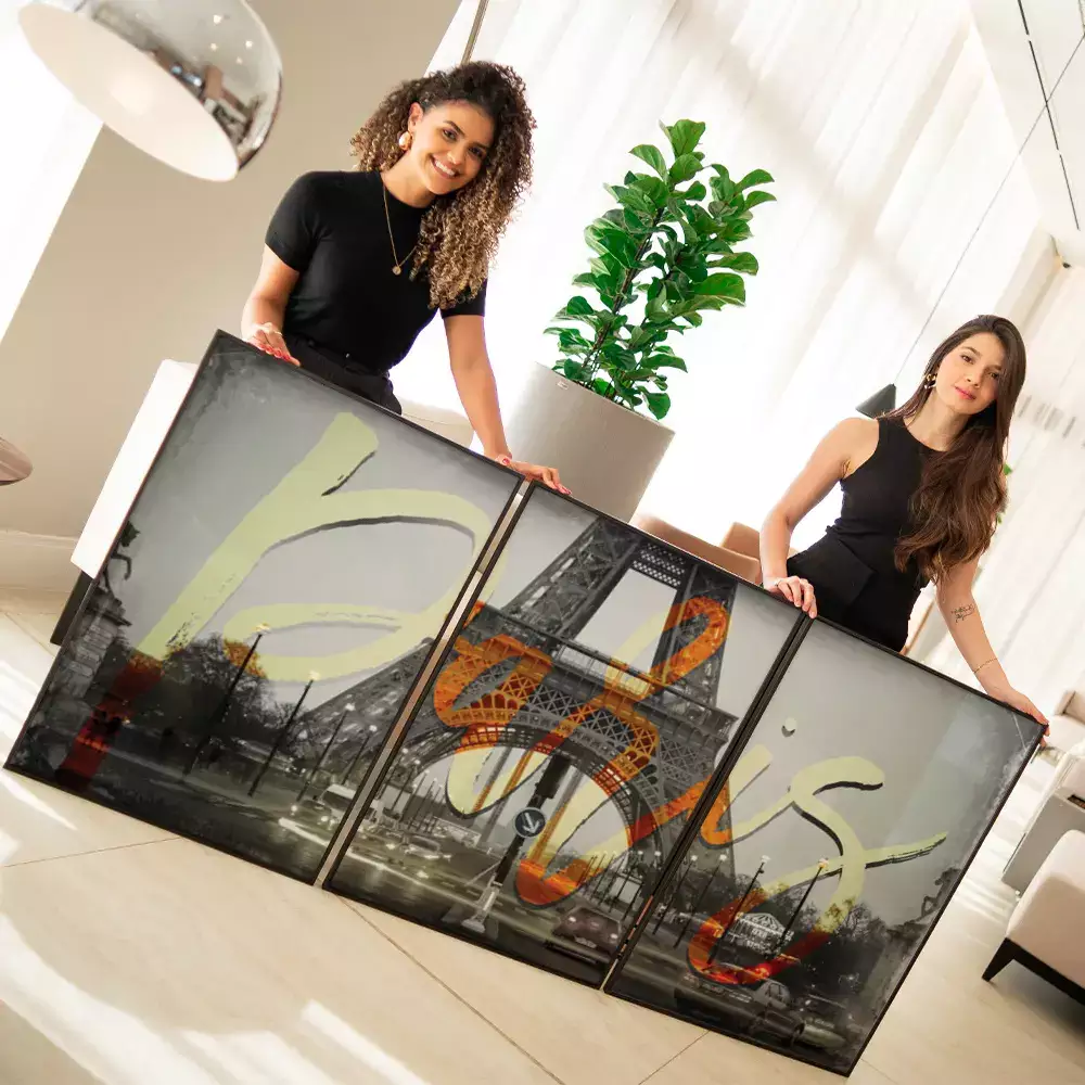 Kit Quadro Decorativo Eiffel Road Paris Fotografia com Tipografia