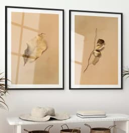 Kit Quadro Decorativo Folhas Douradas com Fundo Textura