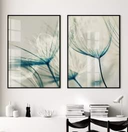 Kit Quadro Decorativo Dente de Leão Tons Azuis com Branco