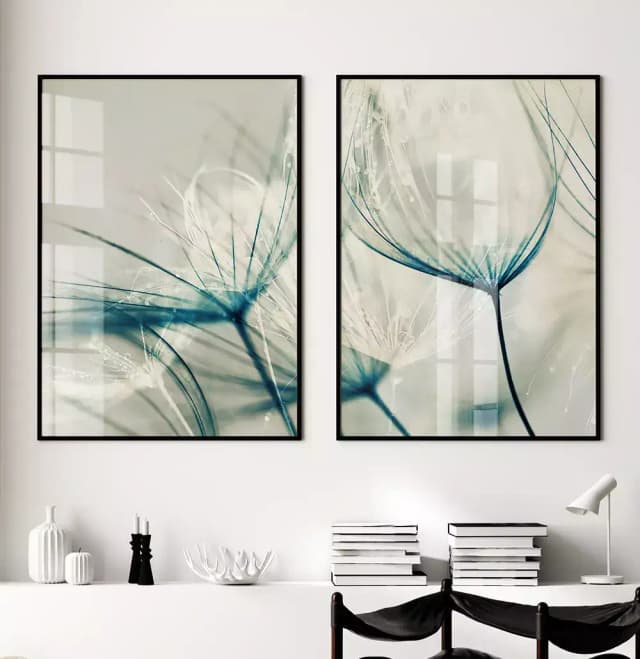 Kit Quadro Decorativo Dente de Leão Tons Azuis com Branco